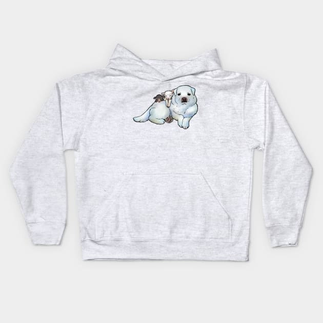 Great Pyrenees and Lambs Kids Hoodie by LyddieDoodles